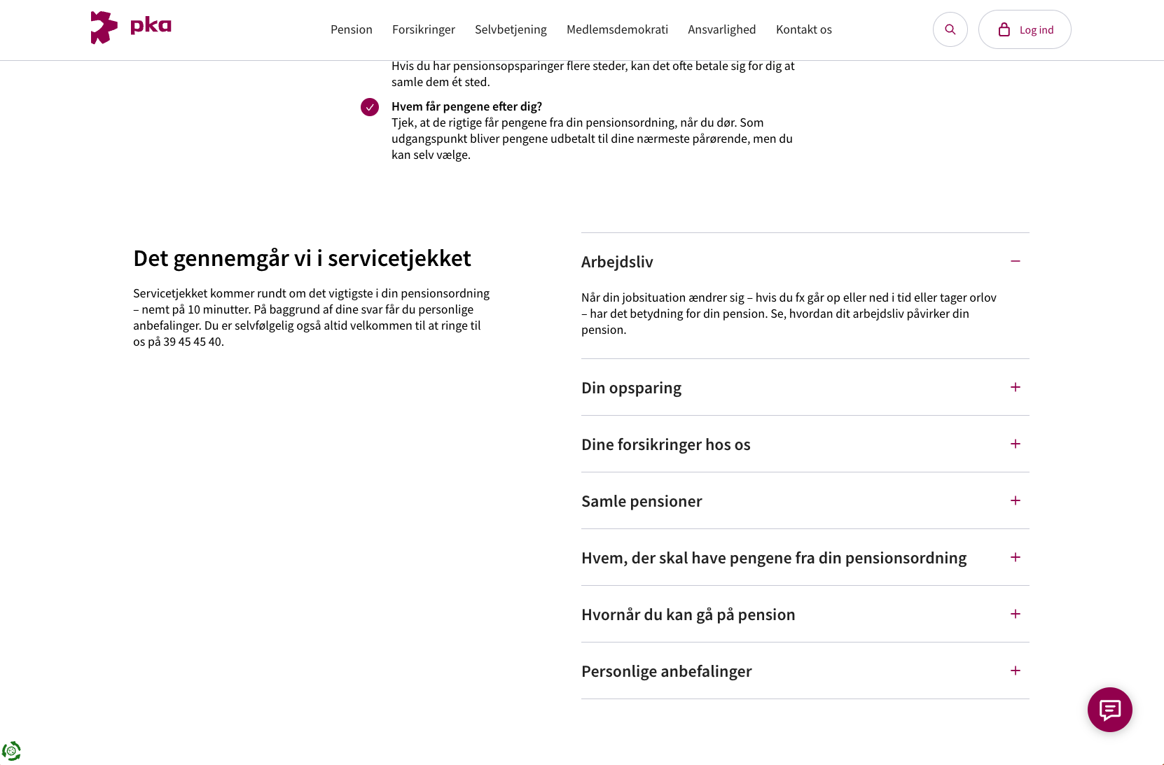 Eksempel på læs mere-funktionalitet fra PKA
